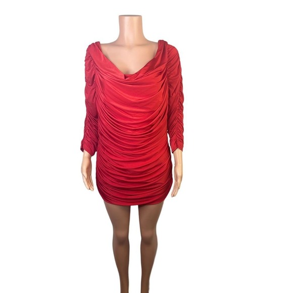 Tadashi Shoji NWT Ruched Red Dress FP90322MQ, Plus size‎ 1X, stretchy, bodycon - Picture 1 of 14